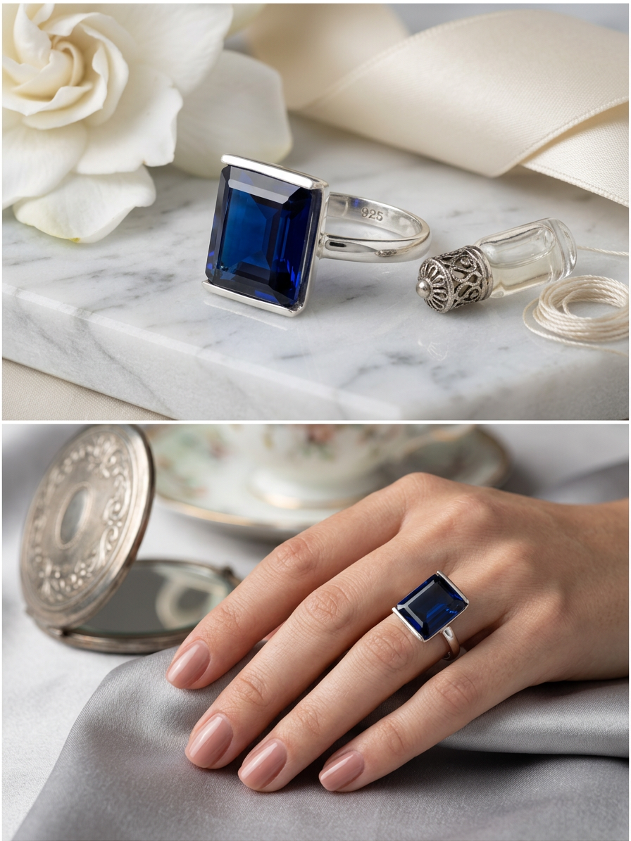 Anillo Azul Profundo en Plata 925 -Medida: AJUSTABLE-