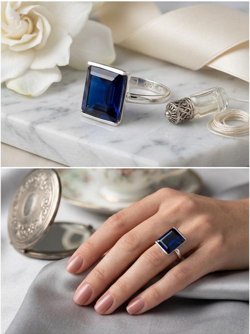 Anillo Azul Profundo en Plata 925 -Medida: AJUSTABLE-