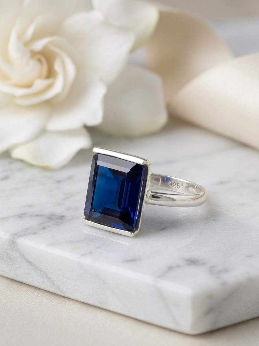 Anillo Azul Profundo en Plata 925 -Medida: AJUSTABLE-