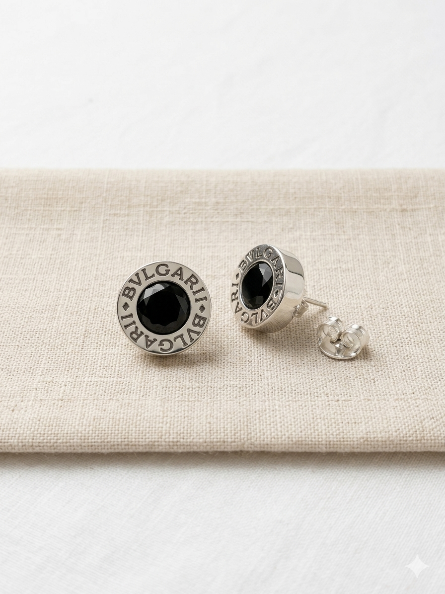 ARETES NEGRO PLATA BVLGARI