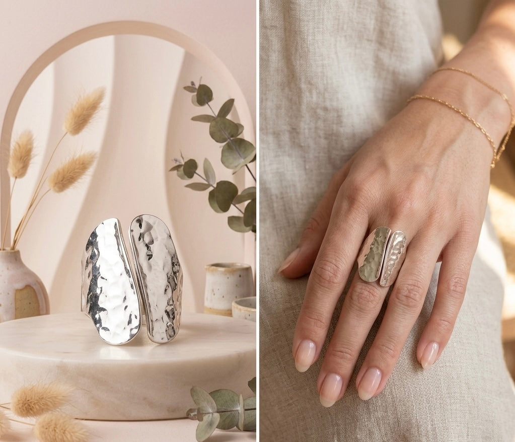 Anillo Escultural en Plata -Medida: AJUSTABLE-